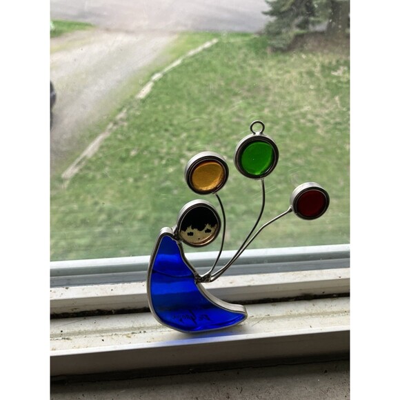 Vintage Ted De Grazia Sun Catcher Stained Glass Window Hanging Boy With Ballon’s - Picture 3 of 3